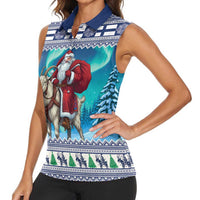 Finland Joulupukki Christmas Women Sleeveless Polo Shirt Riding the Yule Goat - Wonder Print Shop