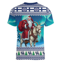 Finland Joulupukki Christmas Women V-Neck T-Shirt Riding the Yule Goat - Wonder Print Shop