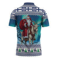 Finland Joulupukki Christmas Zipper Polo Shirt Riding the Yule Goat - Wonder Print Shop