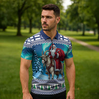 Finland Joulupukki Christmas Zipper Polo Shirt Riding the Yule Goat - Wonder Print Shop
