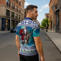 Finland Joulupukki Christmas Zipper Polo Shirt Riding the Yule Goat - Wonder Print Shop