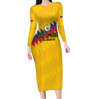 Custom World Football 2026 Colombia Long Sleeve Bodycon Dress Vamos Los Cafeteros - Wonder Print Shop
