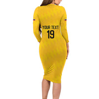 Custom World Football 2026 Colombia Long Sleeve Bodycon Dress Vamos Los Cafeteros - Wonder Print Shop