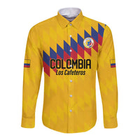 Custom World Football 2026 Colombia Long Sleeve Button Shirt Vamos Los Cafeteros - Wonder Print Shop