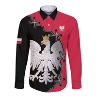 Poland White Eagle Long Sleeve Button Shirt Polish National Coat of Arms Design