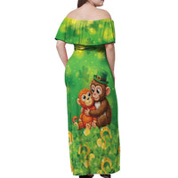 Punch The Monkey St Patrick’s Day Off Shoulder Maxi Dress Lucky Baby Monkey