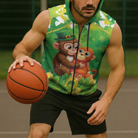 Punch The Monkey St Patrick’s Day Sleeveless Zip Hoodie Lucky Baby Monkey
