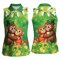 Punch The Monkey St Patrick’s Day Women Sleeveless Polo Shirt Lucky Baby Monkey