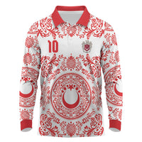 Custom World Football 2026 Turkey Long Sleeve Polo Shirt Crescent Stars Ottoman Baroque Red Version