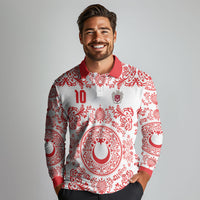 Custom World Football 2026 Turkey Long Sleeve Polo Shirt Crescent Stars Ottoman Baroque Red Version