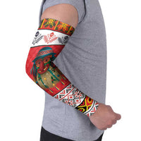Personalized Romania Christmas Arm Sleeves Romanian Folk Mask - Wonder Print Shop