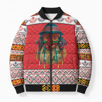 Personalized Romania Christmas Bomber Puffer Jacket Romanian Folk Mask - Wonder Print Shop