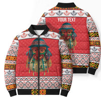 Personalized Romania Christmas Bomber Puffer Jacket Romanian Folk Mask - Wonder Print Shop