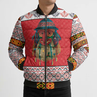 Personalized Romania Christmas Bomber Puffer Jacket Romanian Folk Mask - Wonder Print Shop
