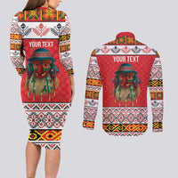 Personalized Romania Christmas Couples Matching Long Sleeve Bodycon Dress and Long Sleeve Button Shirt Romanian Folk Mask - Wonder Print Shop