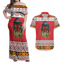 Personalized Romania Christmas Couples Matching Off Shoulder Maxi Dress and Hawaiian Shirt Romanian Folk Mask - Wonder Print Shop