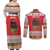 Personalized Romania Christmas Couples Matching Off Shoulder Maxi Dress and Long Sleeve Button Shirt Romanian Folk Mask - Wonder Print Shop