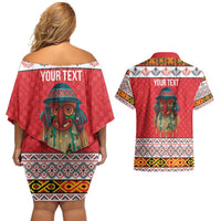 Personalized Romania Christmas Couples Matching Off Shoulder Short Dress and Hawaiian Shirt Romanian Folk Mask - Wonder Print Shop