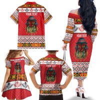 Personalized Romania Christmas Family Matching Off The Shoulder Long Sleeve Dress and Hawaiian Shirt Romanian Folk Mask - Wonder Print Shop