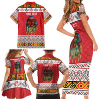 Personalized Romania Christmas Family Matching Short Sleeve Bodycon Dress and Hawaiian Shirt Romanian Folk Mask - Wonder Print Shop