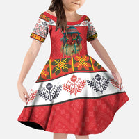 Personalized Romania Christmas Kid Short Sleeve Dress Romanian Folk Mask - Wonder Print Shop