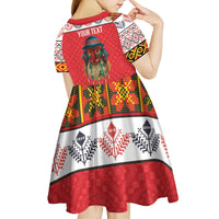 Personalized Romania Christmas Kid Short Sleeve Dress Romanian Folk Mask - Wonder Print Shop
