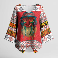 Personalized Romania Christmas Kimono Sleeve Blouse Romanian Folk Mask - Wonder Print Shop