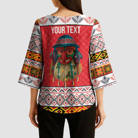 Personalized Romania Christmas Kimono Sleeve Blouse Romanian Folk Mask - Wonder Print Shop