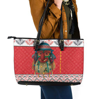 Personalized Romania Christmas Leather Tote Bag Romanian Folk Mask - Wonder Print Shop