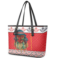 Personalized Romania Christmas Leather Tote Bag Romanian Folk Mask - Wonder Print Shop