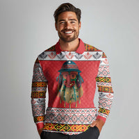 Personalized Romania Christmas Long Sleeve Polo Shirt Romanian Folk Mask - Wonder Print Shop