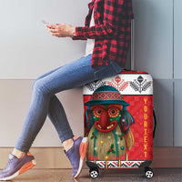 Personalized Romania Christmas Luggage Cover Romanian Folk Mask - Wonder Print Shop