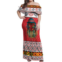 Personalized Romania Christmas Off Shoulder Maxi Dress Romanian Folk Mask - Wonder Print Shop