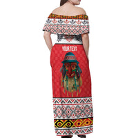 Personalized Romania Christmas Off Shoulder Maxi Dress Romanian Folk Mask - Wonder Print Shop