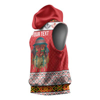 Personalized Romania Christmas Sleeveless Hoodie Romanian Folk Mask - Wonder Print Shop