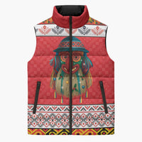 Personalized Romania Christmas Sleeveless Puffer Jacket Romanian Folk Mask - Wonder Print Shop