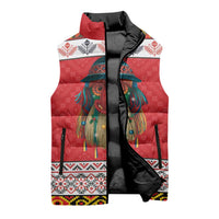 Personalized Romania Christmas Sleeveless Puffer Jacket Romanian Folk Mask - Wonder Print Shop