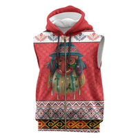 Personalized Romania Christmas Sleeveless Zip Hoodie Romanian Folk Mask - Wonder Print Shop