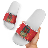 Personalized Romania Christmas Slide Sandals Romanian Folk Mask - Wonder Print Shop