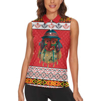 Personalized Romania Christmas Women Sleeveless Polo Shirt Romanian Folk Mask - Wonder Print Shop