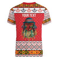 Personalized Romania Christmas Women V-Neck T-Shirt Romanian Folk Mask - Wonder Print Shop