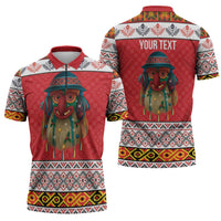 Personalized Romania Christmas Zipper Polo Shirt Romanian Folk Mask - Wonder Print Shop
