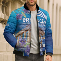 Greece Athens Bomber Puffer Jacket Viola Odorata with Emblem Design - Wonder Print Shop