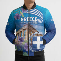 Greece Athens Bomber Puffer Jacket Viola Odorata with Emblem Design - Wonder Print Shop