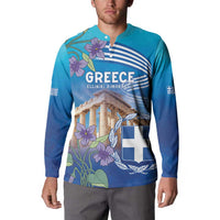 Greece Athens Button Sweatshirt Viola Odorata with Emblem Design - Wonder Print Shop