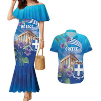 Greece Athens Couples Matching Mermaid Dress and Hawaiian Shirt Viola Odorata with Emblem Design - Wonder Print Shop