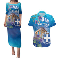 Greece Athens Couples Matching Puletasi and Hawaiian Shirt Viola Odorata with Emblem Design - Wonder Print Shop