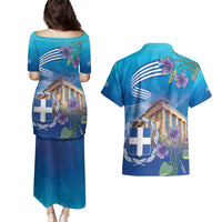 Greece Athens Couples Matching Puletasi and Hawaiian Shirt Viola Odorata with Emblem Design - Wonder Print Shop
