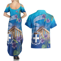 Greece Athens Couples Matching Summer Maxi Dress and Hawaiian Shirt Viola Odorata with Emblem Design - Wonder Print Shop