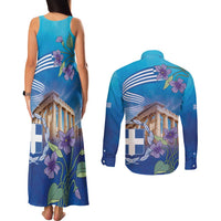 Greece Athens Couples Matching Tank Maxi Dress and Long Sleeve Button Shirt Viola Odorata with Emblem Design - Wonder Print Shop